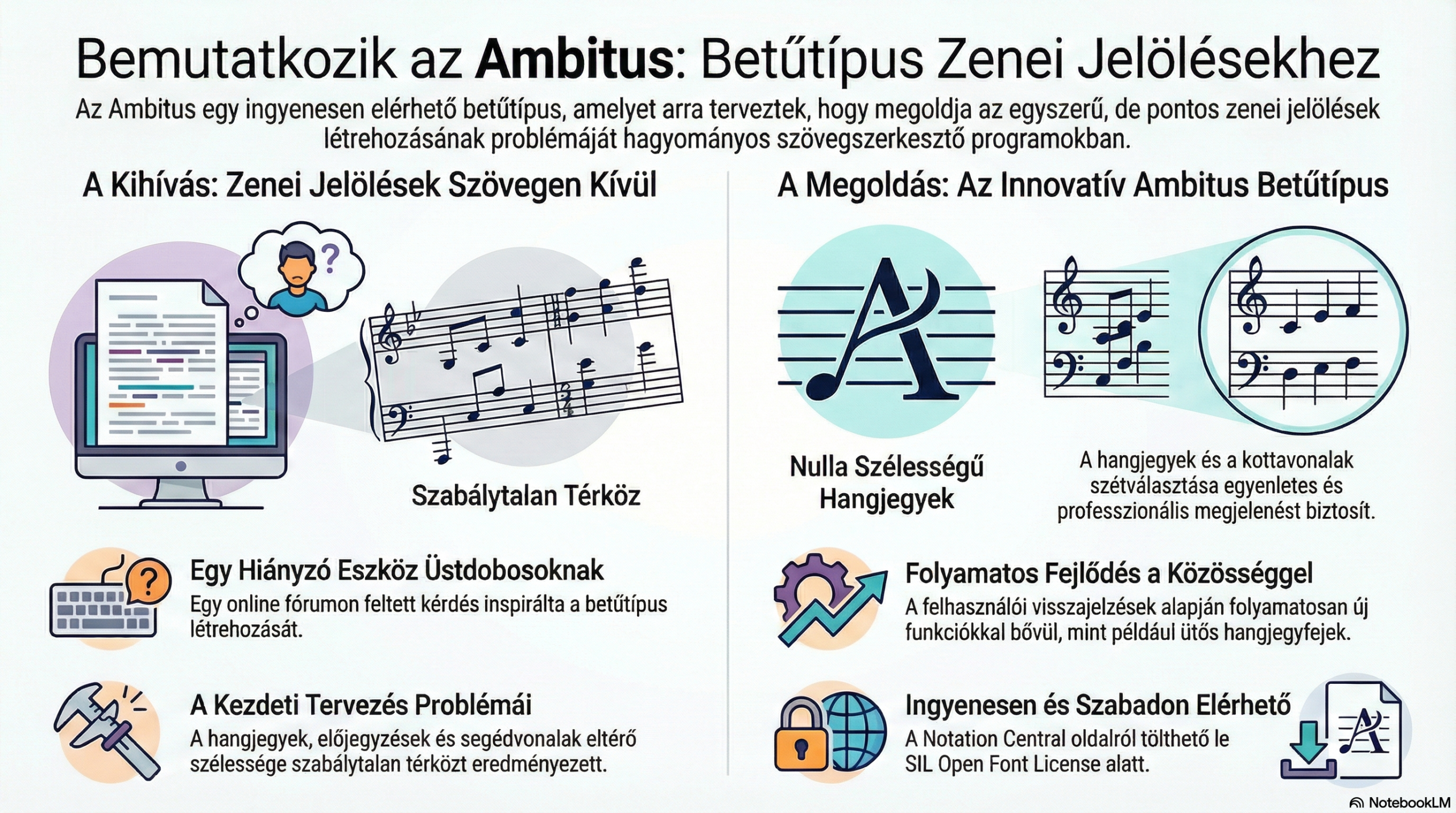 Bemutatjuk az Ambitus nevű új betűtípust, amely hangterjedelem-ábrák, hangsorok és kezdőhang-jelölések készítésére szolgál.